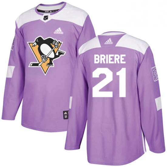 Mens Adidas Pittsburgh Penguins 21 Michel Briere Authentic Purple Fights Cancer Practice NHL Jersey