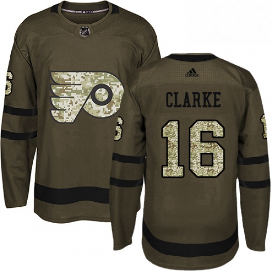 Mens Adidas Philadelphia Flyers 16 Bobby Clarke Authentic Green Salute to Service NHL Jersey