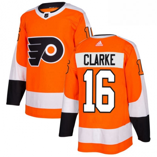 Mens Adidas Philadelphia Flyers 16 Bobby Clarke Authentic Orange Home NHL Jersey