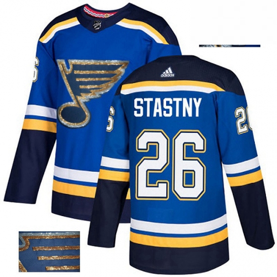 Mens Adidas St Louis Blues 26 Paul Stastny Authentic Royal Blue Fashion Gold NHL Jersey