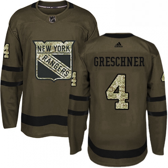 Mens Adidas New York Rangers 4 Ron Greschner Authentic Green Salute to Service NHL Jersey