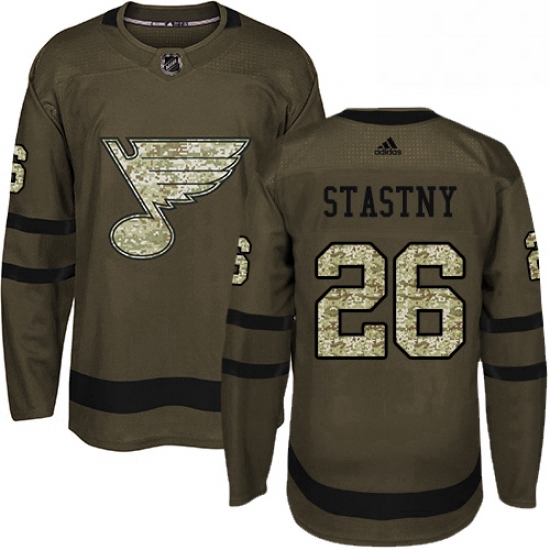 Mens Adidas St Louis Blues 26 Paul Stastny Premier Green Salute to Service NHL Jersey