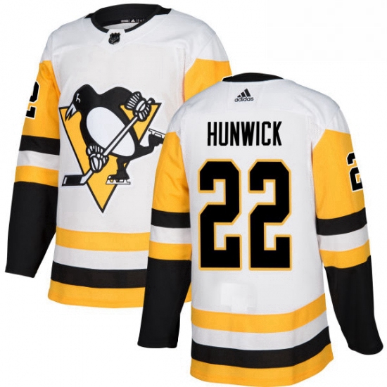 Mens Adidas Pittsburgh Penguins 22 Matt Hunwick Authentic White Away NHL Jersey