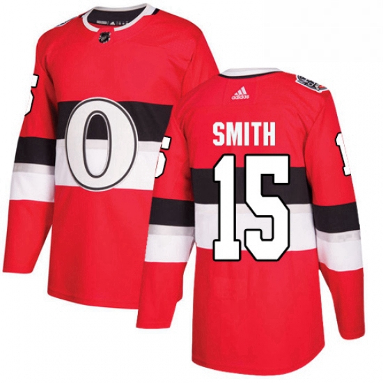 Mens Adidas Ottawa Senators 15 Zack Smith Authentic Red 2017 100 Classic NHL Jersey