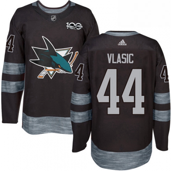 Mens Adidas San Jose Sharks 44 Marc Edouard Vlasic Authentic Black 1917 2017 100th Anniversary NHL J