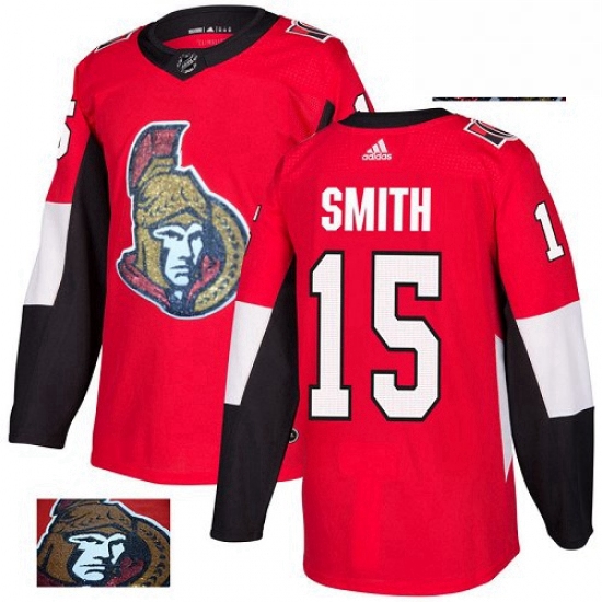 Mens Adidas Ottawa Senators 15 Zack Smith Authentic Red Fashion Gold NHL Jersey
