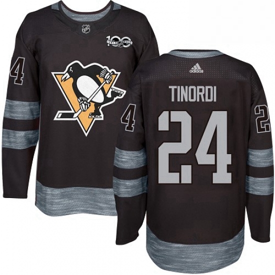 Mens Adidas Pittsburgh Penguins 24 Jarred Tinordi Authentic Black 1917 2017 100th Anniversary NHL Je