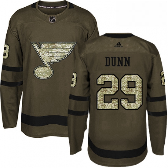 Mens Adidas St Louis Blues 29 Vince Dunn Authentic Green Salute to Service NHL Jersey