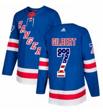 Mens Adidas New York Rangers 7 Rod Gilbert Authentic Royal Blue USA Flag Fashion NHL Jersey