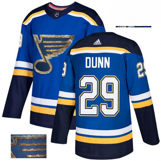 Mens Adidas St Louis Blues 29 Vince Dunn Authentic Royal Blue Fashion Gold NHL Jersey