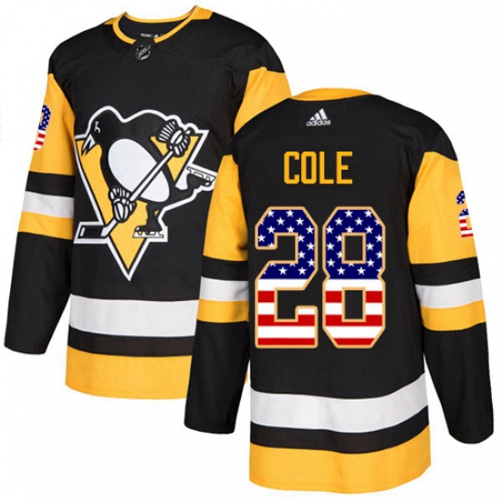 Mens Adidas Pittsburgh Penguins 28 Ian Cole Authentic Black USA Flag Fashion NHL Jersey