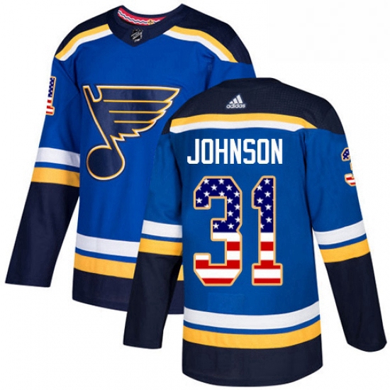 Mens Adidas St Louis Blues 31 Chad Johnson Authentic Blue USA Flag Fashion NHL Jersey