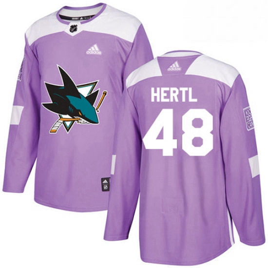 Mens Adidas San Jose Sharks 48 Tomas Hertl Authentic Purple Fights Cancer Practice NHL Jersey