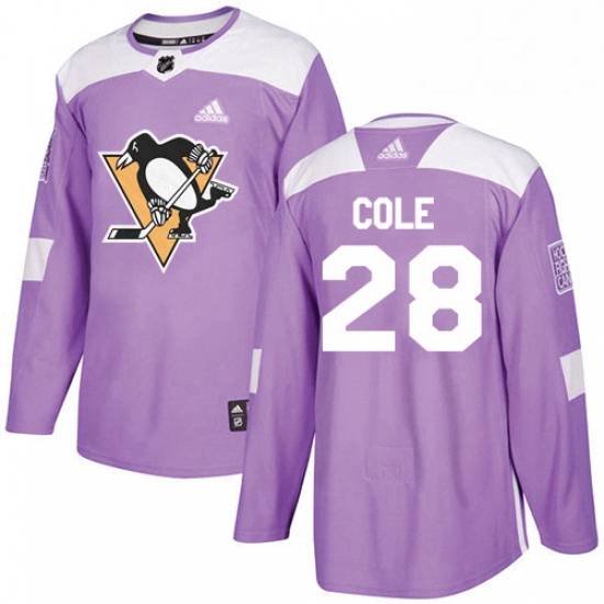 Mens Adidas Pittsburgh Penguins 28 Ian Cole Authentic Purple Fights Cancer Practice NHL Jersey