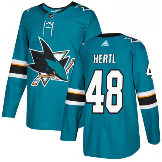 Mens Adidas San Jose Sharks 48 Tomas Hertl Authentic Teal Green Home NHL Jersey