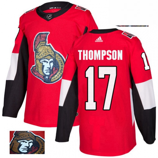 Mens Adidas Ottawa Senators 17 Nate Thompson Authentic Red Fashion Gold NHL Jersey