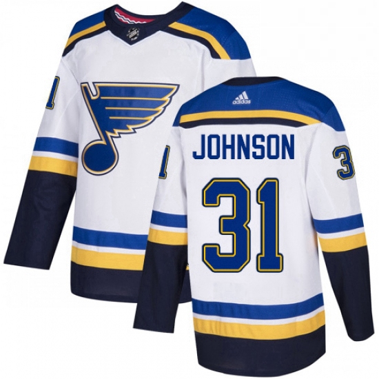 Mens Adidas St Louis Blues 31 Chad Johnson Authentic White Away NHL Jersey