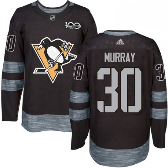 Mens Adidas Pittsburgh Penguins 30 Matt Murray Authentic Black 1917 2017 100th Anniversary NHL Jerse