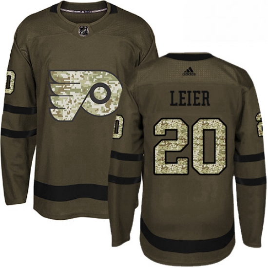 Mens Adidas Philadelphia Flyers 20 Taylor Leier Authentic Green Salute to Service NHL Jersey