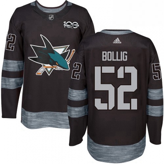 Mens Adidas San Jose Sharks 52 Brandon Bollig Authentic Black 1917 2017 100th Anniversary NHL Jersey