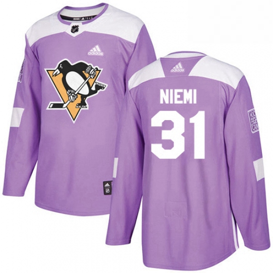 Mens Adidas Pittsburgh Penguins 31 Antti Niemi Authentic Purple Fights Cancer Practice NHL Jersey