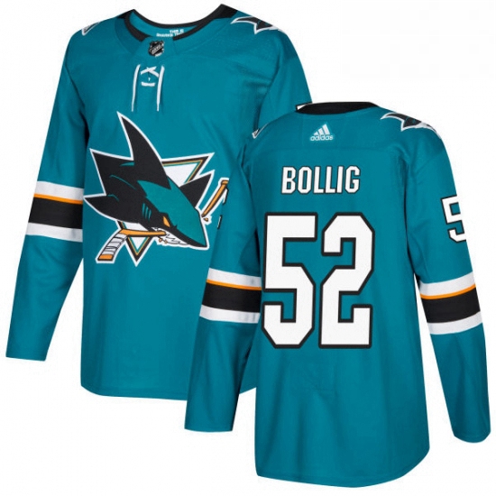 Mens Adidas San Jose Sharks 52 Brandon Bollig Premier Teal Green Home NHL Jersey