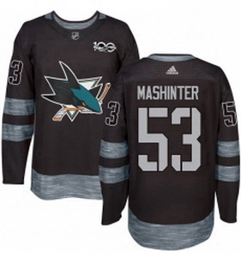 Mens Adidas San Jose Sharks 53 Brandon Mashinter Authentic Black 1917 2017 100th Anniversary NHL Jer