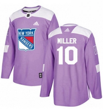 Mens Adidas New York Rangers 10 JT Miller Authentic Purple Fights Cancer Practice NHL Jersey