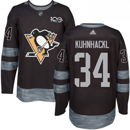 Mens Adidas Pittsburgh Penguins 34 Tom Kuhnhackl Authentic Black 1917 2017 100th Anniversary NHL Jer