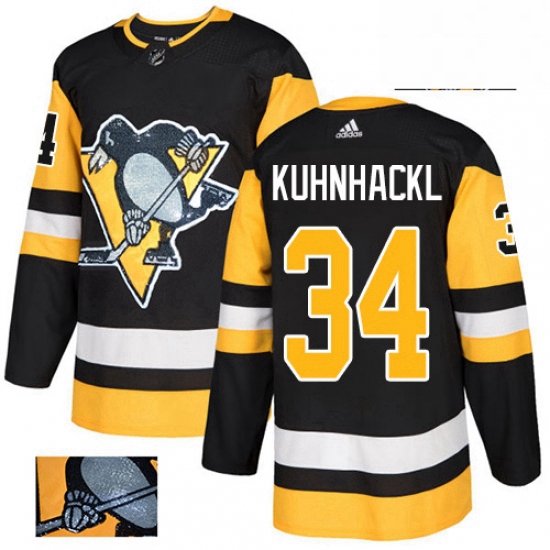 Mens Adidas Pittsburgh Penguins 34 Tom Kuhnhackl Authentic Black Fashion Gold NHL Jersey