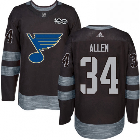 Mens Adidas St Louis Blues 34 Jake Allen Authentic Black 1917 2017 100th Anniversary NHL Jersey