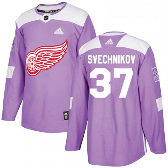 Youth Adidas Detroit Red Wings 37 Evgeny Svechnikov Authentic Purple Fights Cancer Practice NHL Jers