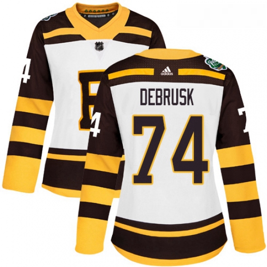 Womens Adidas Boston Bruins 74 Jake DeBrusk Authentic White 2019 Winter Classic NHL Jersey