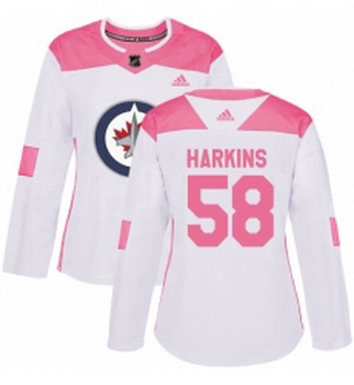 Womens Adidas Winnipeg Jets 58 Jansen Harkins Authentic WhitePink Fashion NHL Jersey