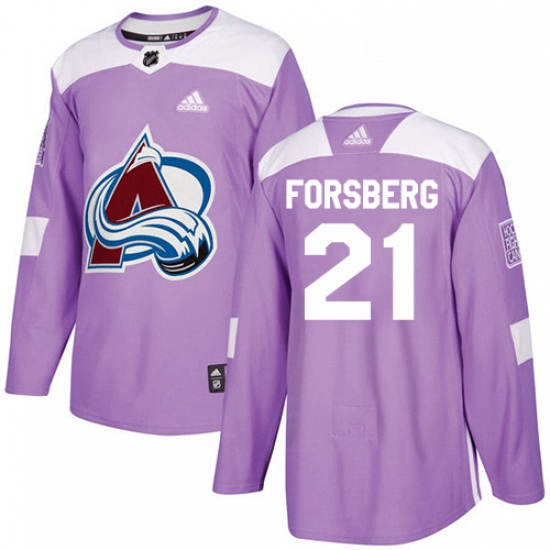 Youth Adidas Colorado Avalanche 21 Peter Forsberg Authentic Purple Fights Cancer Practice NHL Jersey