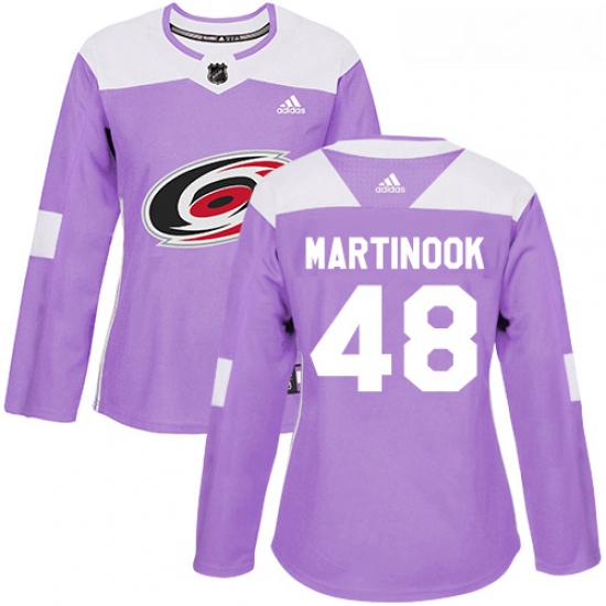 Womens Adidas Carolina Hurricanes 48 Jordan Martinook Authentic Purple Fights Cancer Practice NHL Je