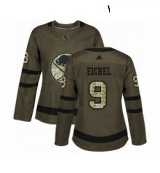 Womens Adidas Buffalo Sabres 9 Jack Eichel Authentic Green Salute to Service NHL Jersey