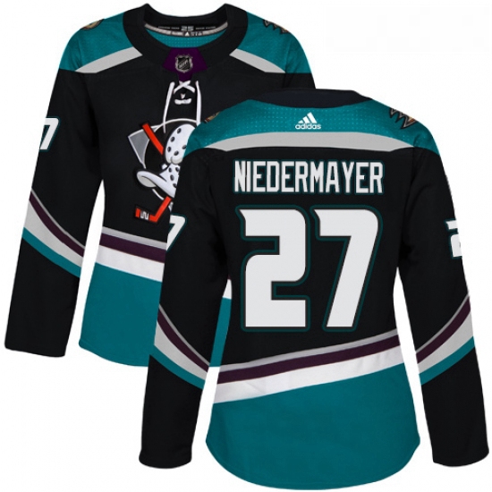 Womens Adidas Anaheim Ducks 27 Scott Niedermayer Authentic Black Teal Third NHL Jersey