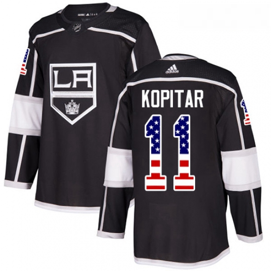 Youth Adidas Los Angeles Kings 11 Anze Kopitar Authentic Black USA Flag Fashion NHL Jersey