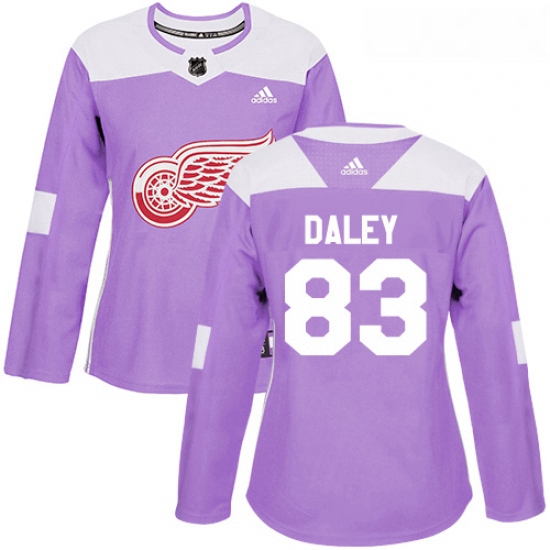 Womens Adidas Detroit Red Wings 83 Trevor Daley Authentic Purple Fights Cancer Practice NHL Jersey