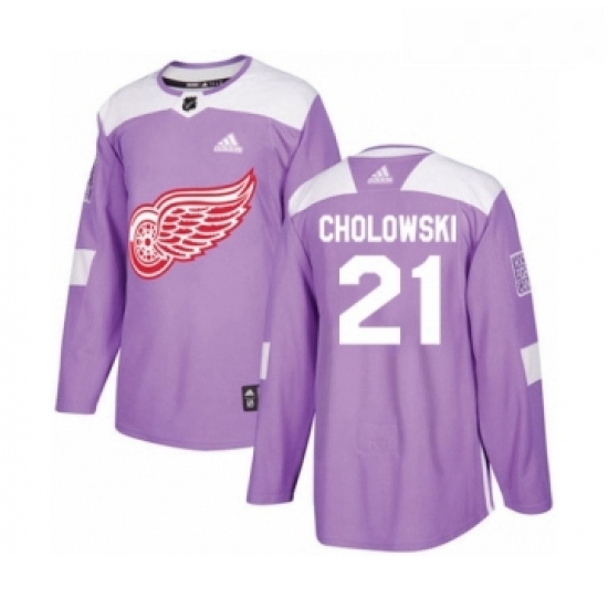 Youth Adidas Detroit Red Wings 21 Dennis Cholowski Authentic Purple Fights Cancer Practice NHL Jerse