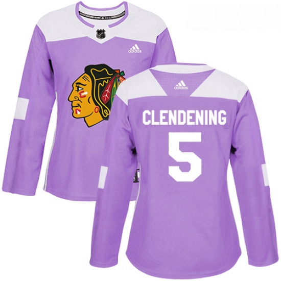 Womens Adidas Chicago Blackhawks 5 Adam Clendening Authentic Purple Fights Cancer Practice NHL Jerse