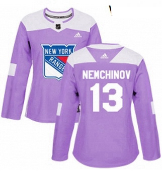 Womens Adidas New York Rangers 13 Sergei Nemchinov Authentic Purple Fights Cancer Practice NHL Jerse