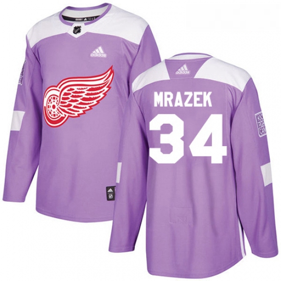 Youth Adidas Detroit Red Wings 34 Petr Mrazek Authentic Purple Fights Cancer Practice NHL Jersey