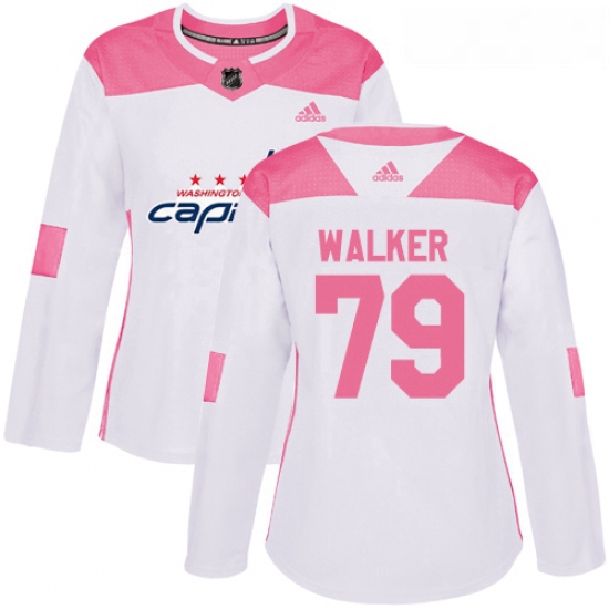 Womens Adidas Washington Capitals 79 Nathan Walker Authentic WhitePink Fashion NHL Jersey