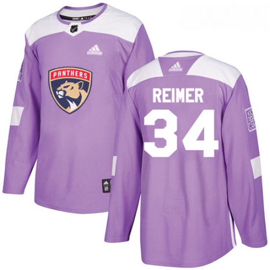 Youth Adidas Florida Panthers 34 James Reimer Authentic Purple Fights Cancer Practice NHL Jersey