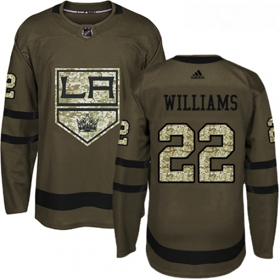 Youth Adidas Los Angeles Kings 22 Tiger Williams Authentic Green Salute to Service NHL Jersey