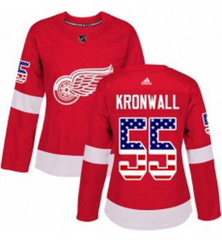 Womens Adidas Detroit Red Wings 55 Niklas Kronwall Authentic Red USA Flag Fashion NHL Jersey