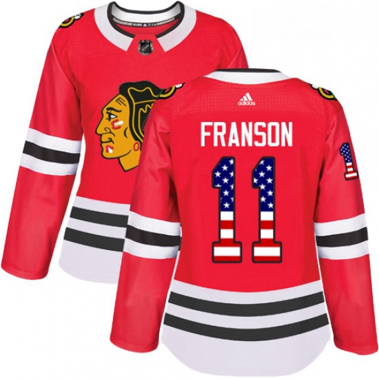 Womens Adidas Chicago Blackhawks 11 Cody Franson Authentic Red USA Flag Fashion NHL Jersey