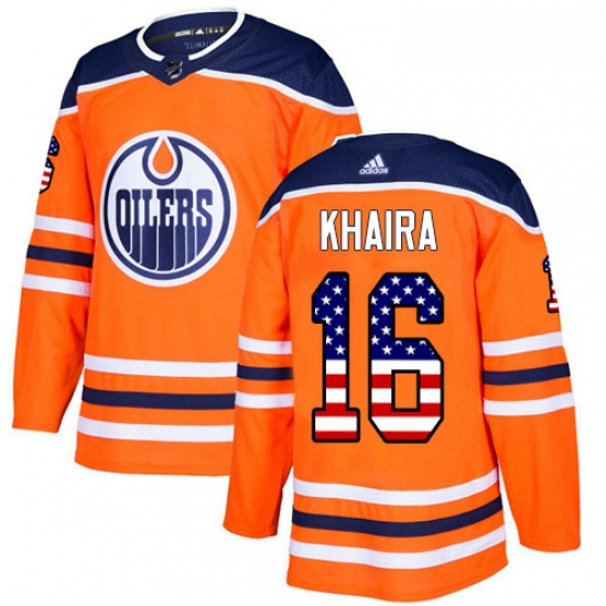 Youth Adidas Edmonton Oilers 16 Jujhar Khaira Authentic Orange USA Flag Fashion NHL Jersey